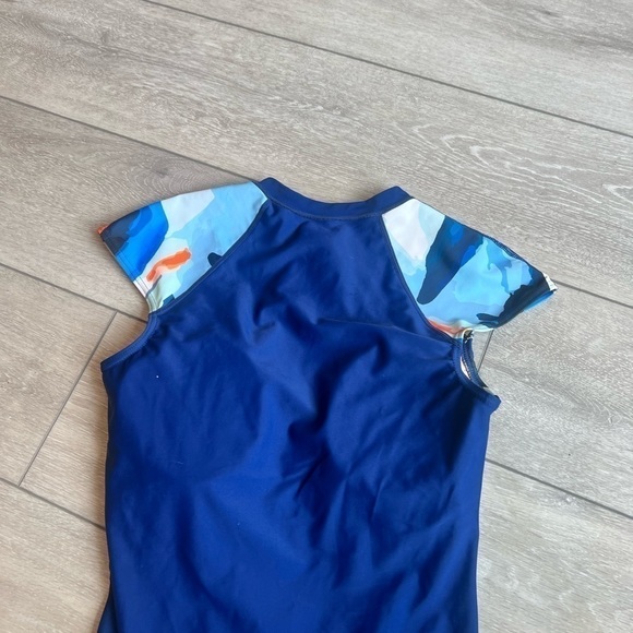 Axesea retro printed zip up blue surf style bathing suit size 10 - Picture 5 of 10